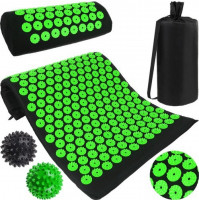 TRIZAND Akupresúrny set - masážna podložka + vankúšik + akupresúrna guľa, zeleno čierna